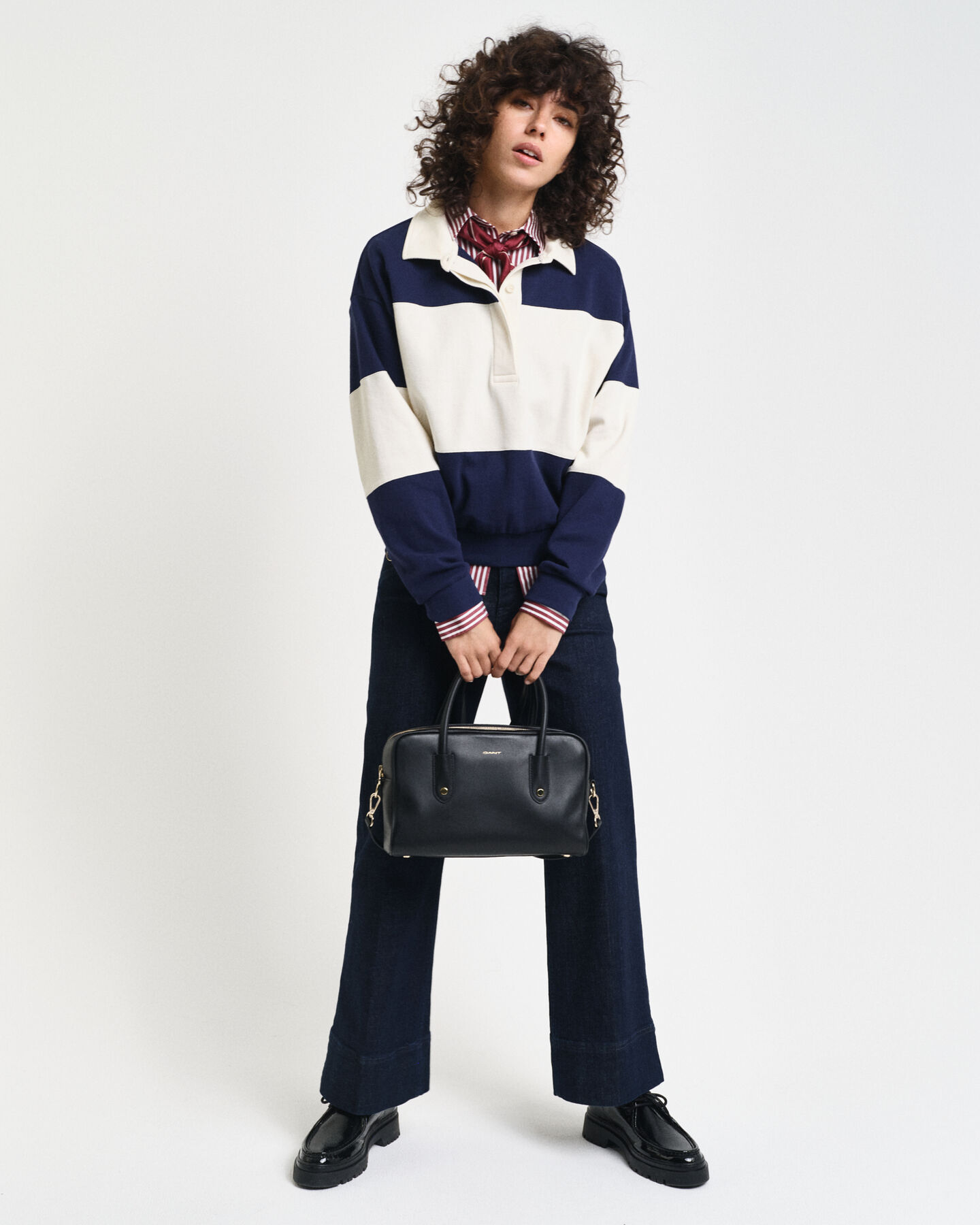 Rugger met piqué-textuur en kleurblokken