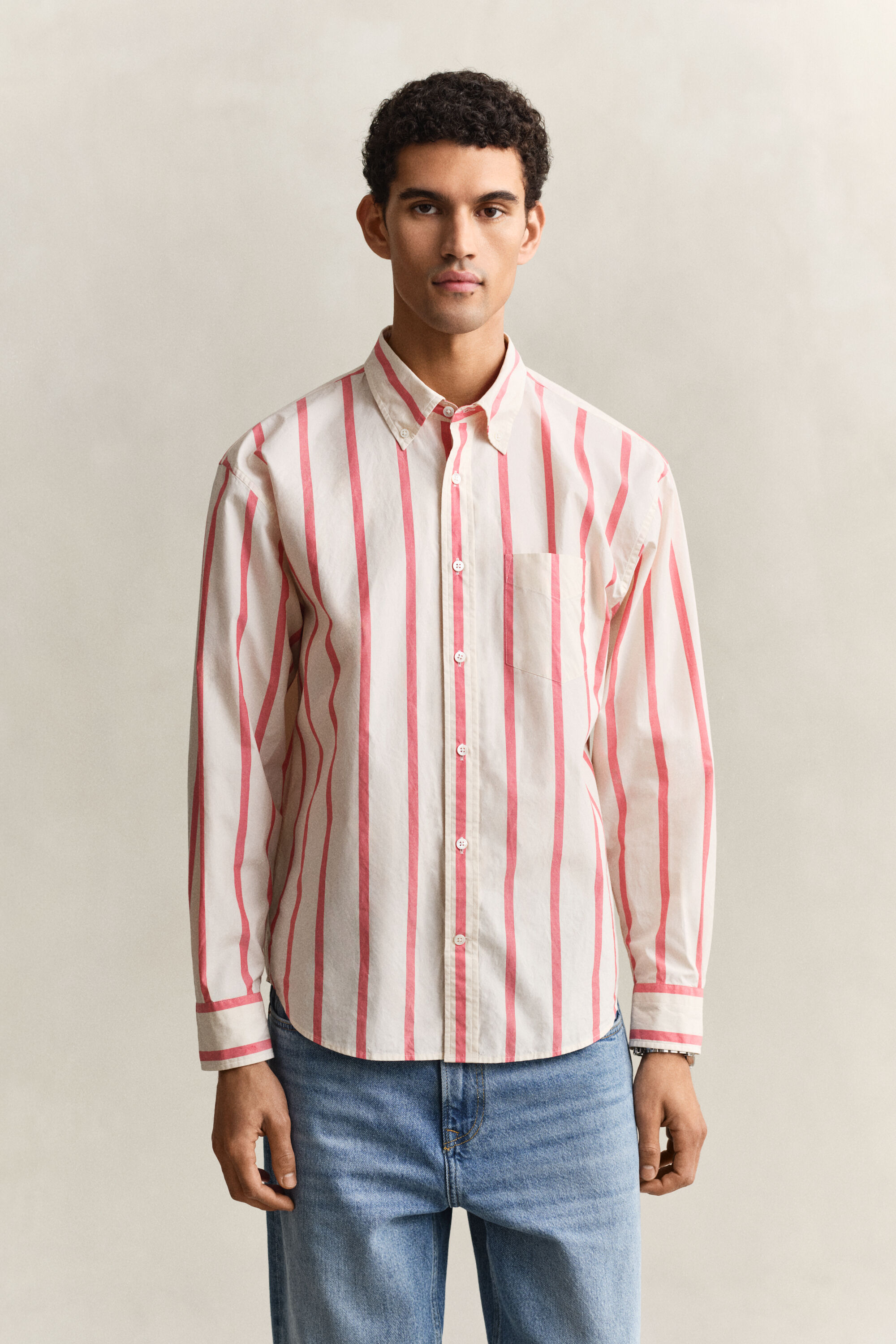 Heritage poplin overoverhemd met strepen