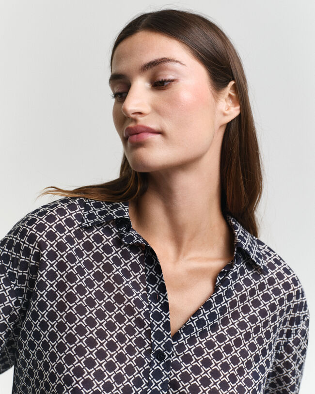 Relaxed Fit overhemd met geometrische print van katoen en zijde