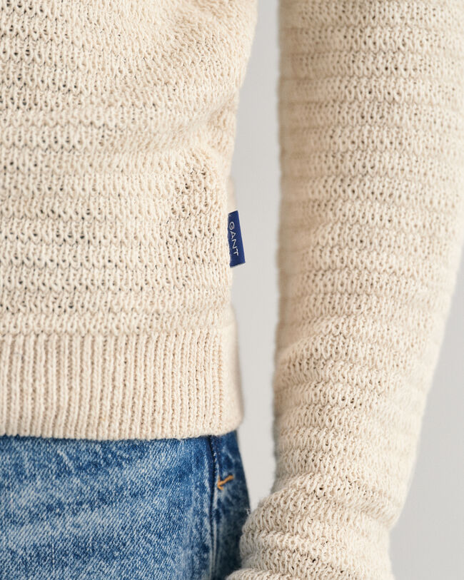 Textured sweater met ronde hals van katoen en linnen