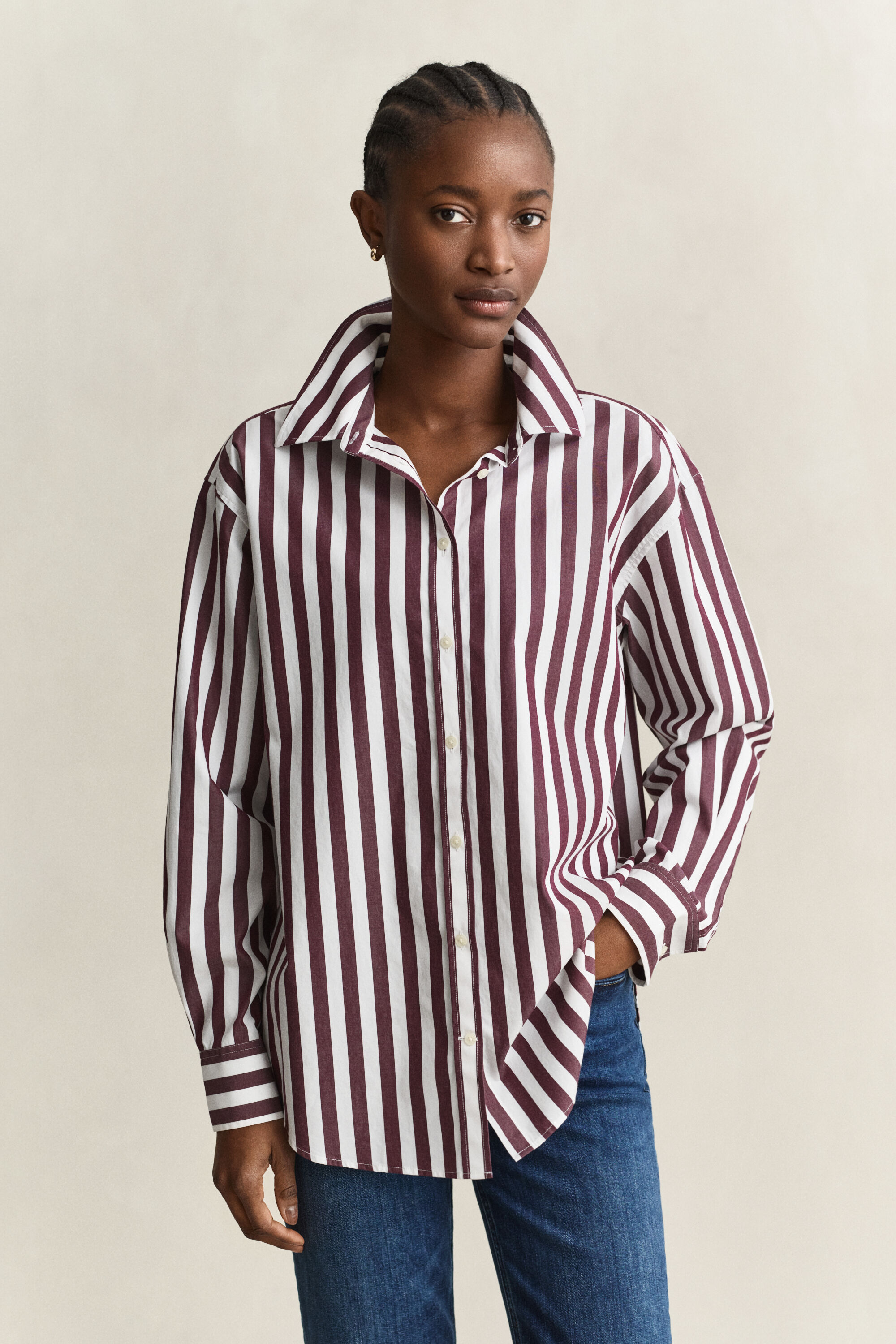 Relaxed fit poplin overhemd met strepen