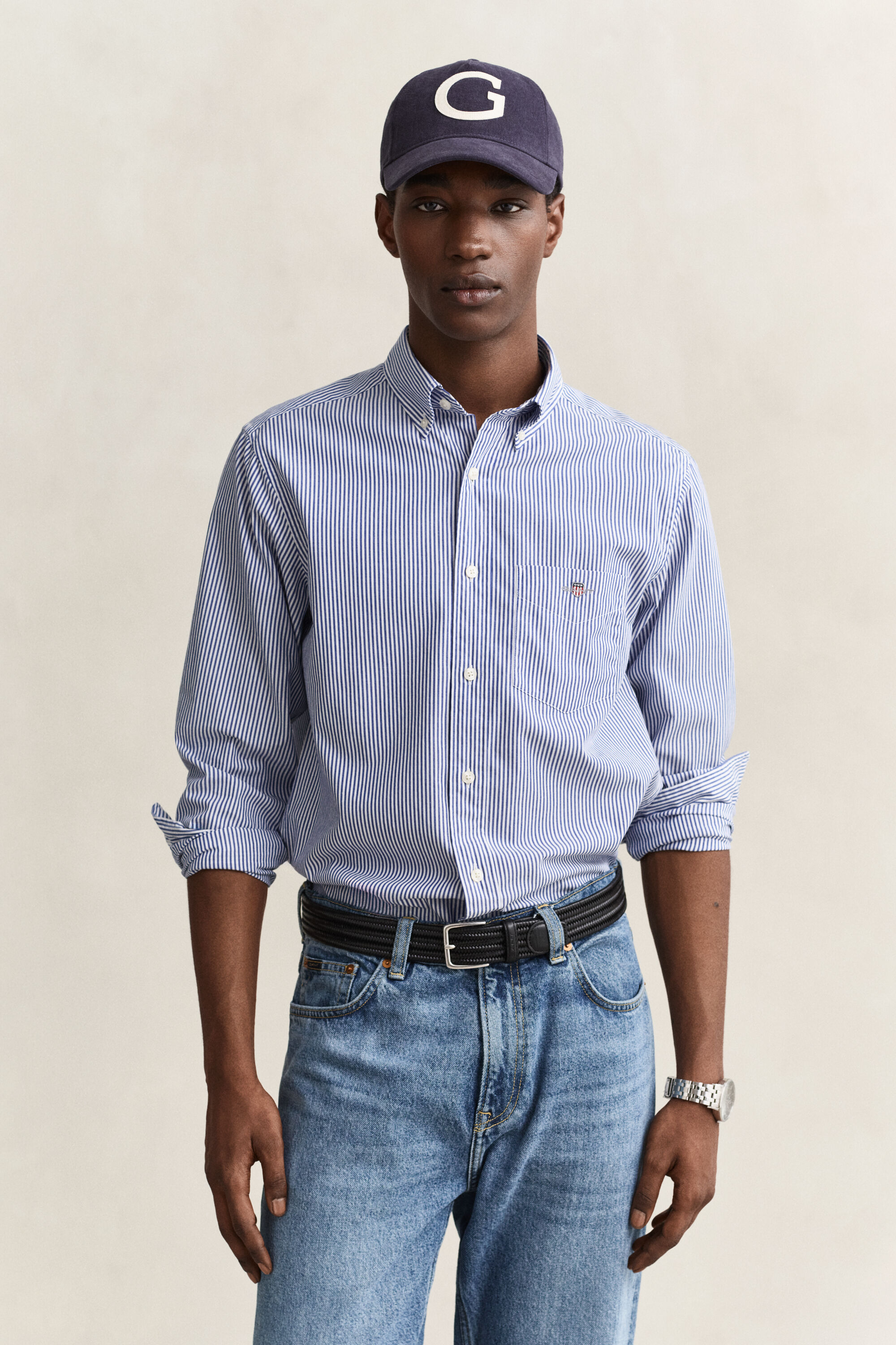 Classic Regular gestreept poplin overhemd