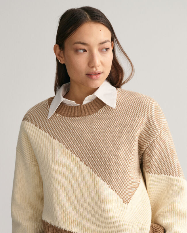 Color Blocked katoenen sweater met ronde hals