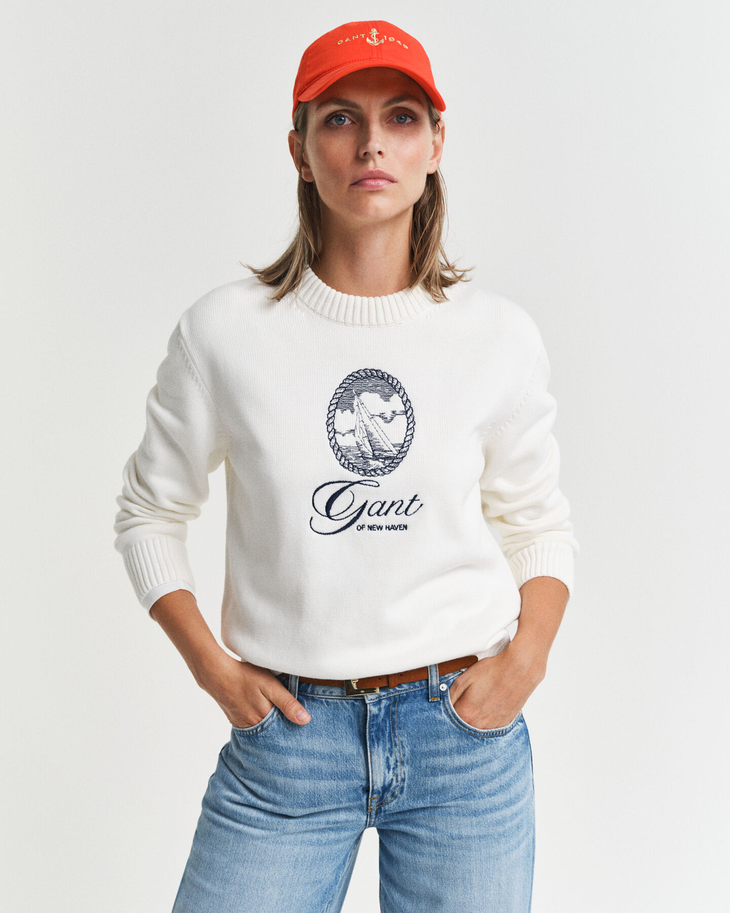 Graphic katoenen sweater met ronde hals