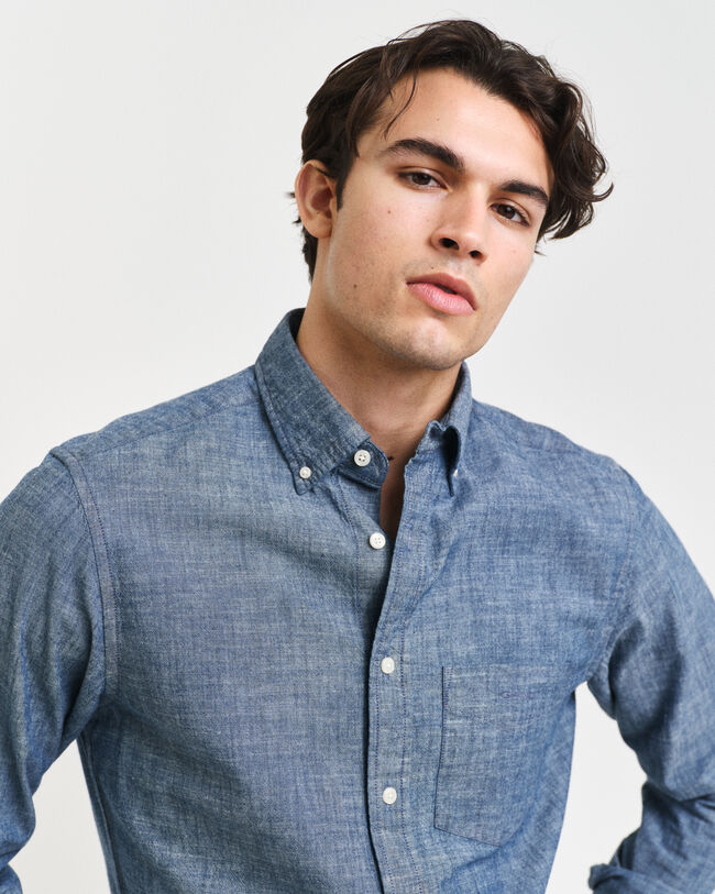Regular Fit indigo chambray overhemd