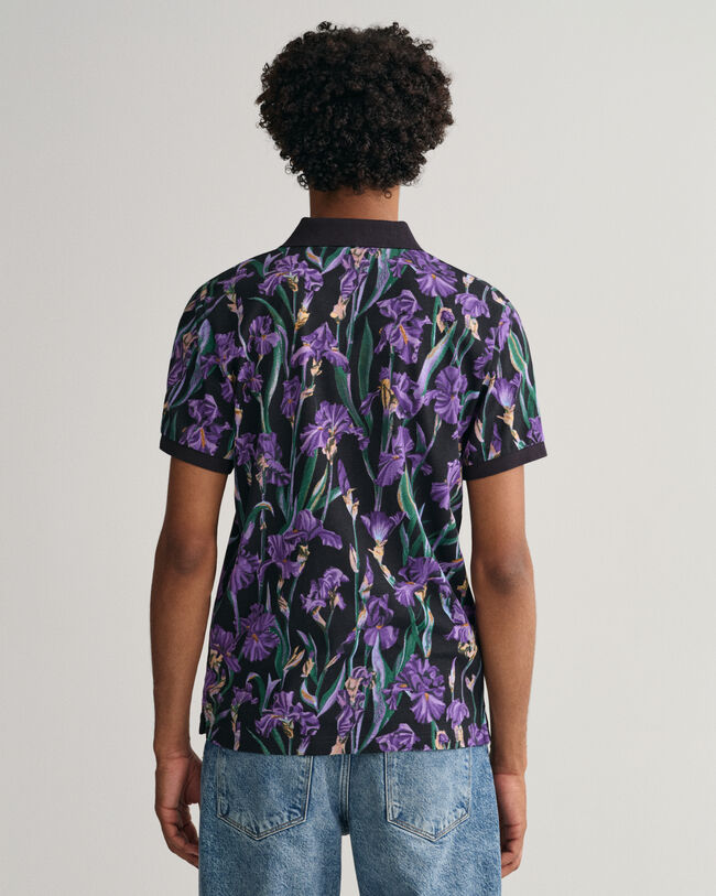 Iris-print piqu&eacute; poloshirt