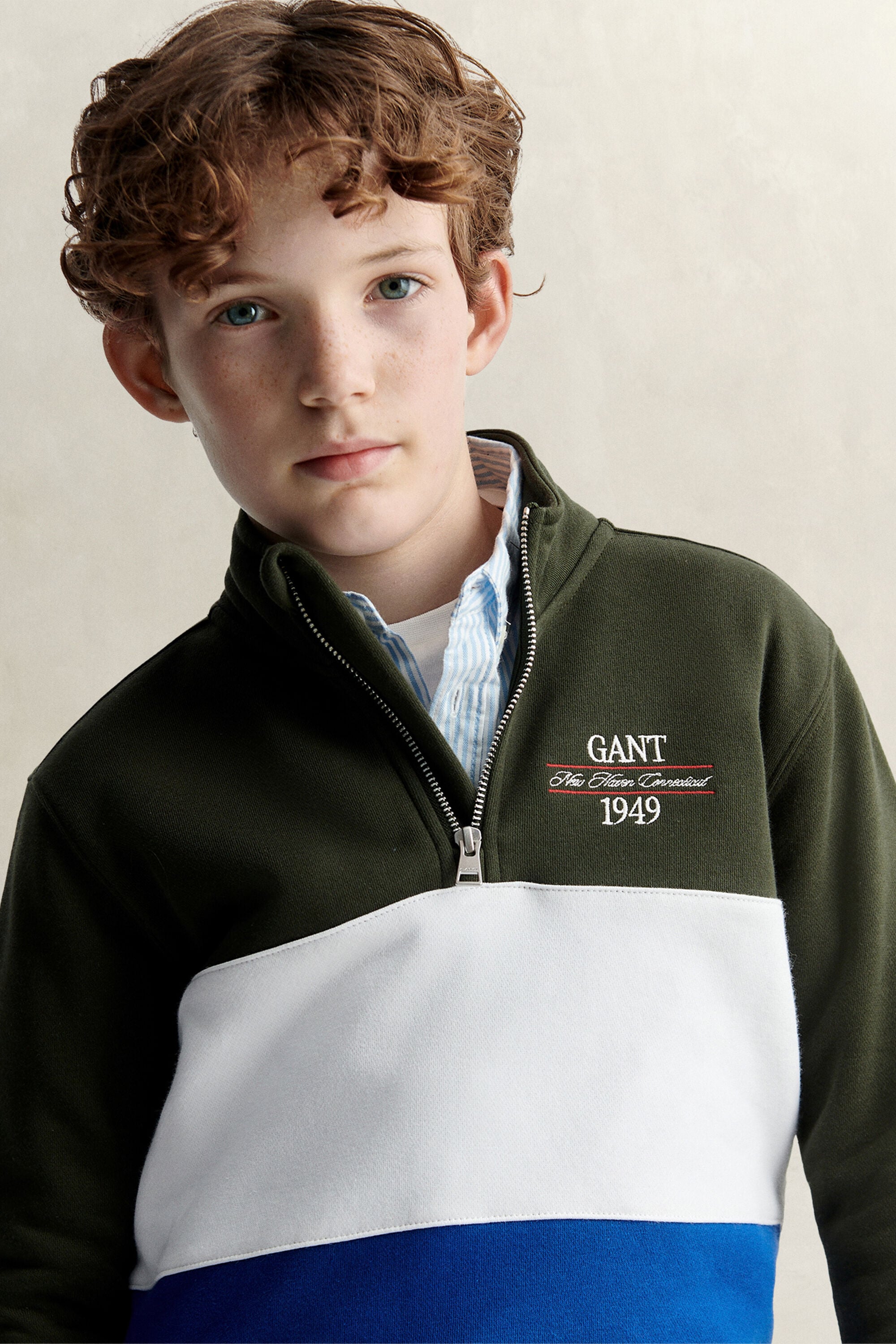 Sweatshirt met korte rits en kleurblokken voor tienerjongens
