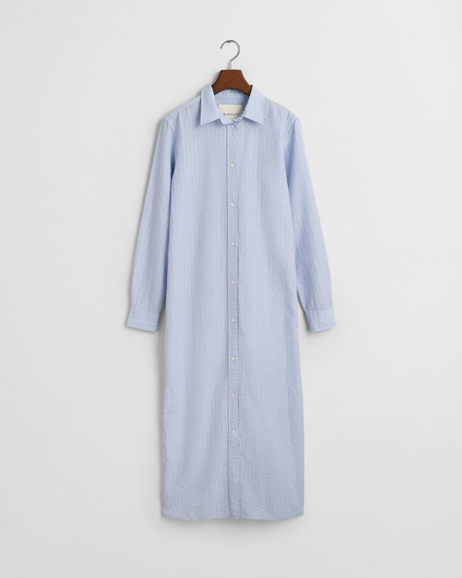 Seersucker jurk met ton sur ton streepje