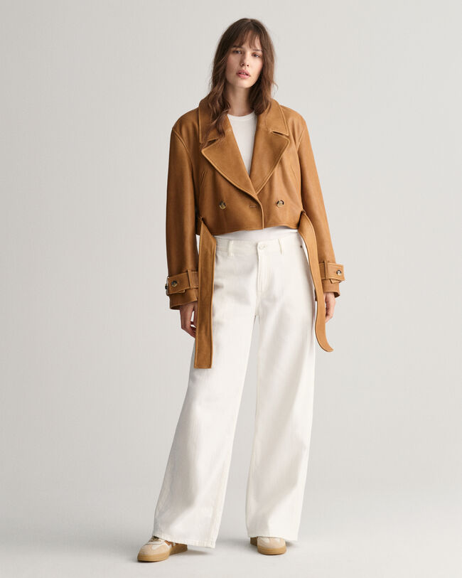 Cropped trenchcoat van leer