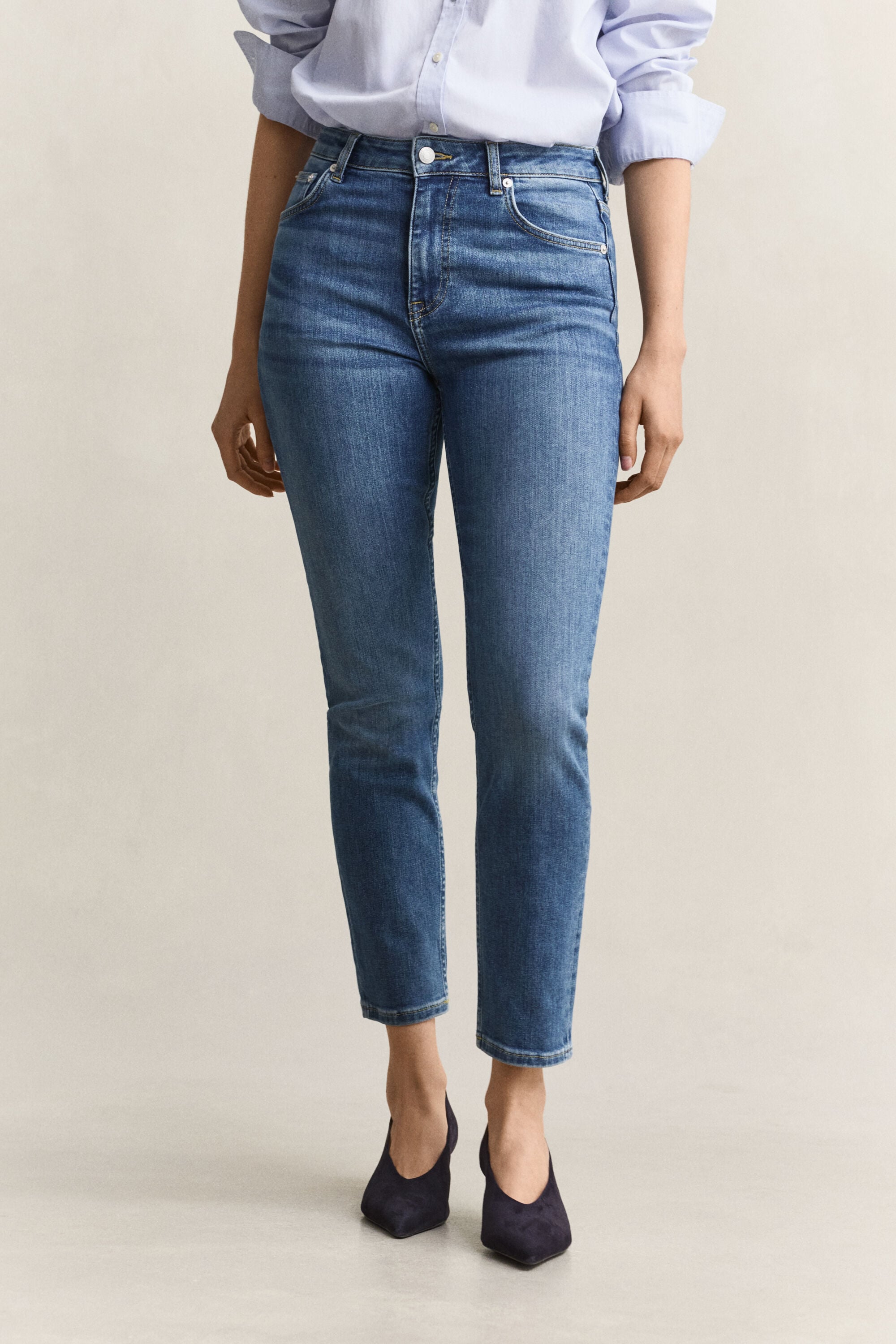 Cropped jeans met stretch
