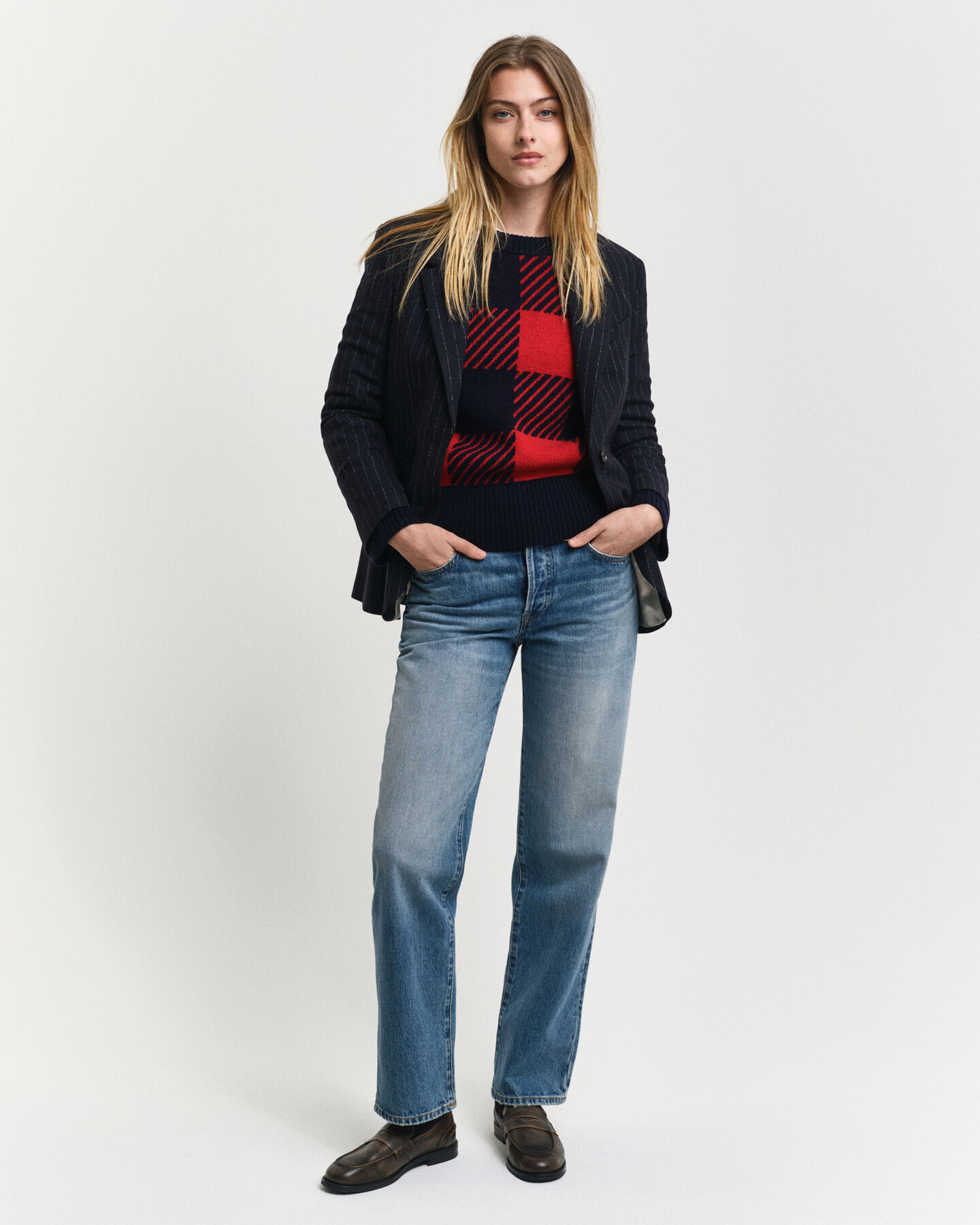 Trui met ronde hals en buffalo-ruitje