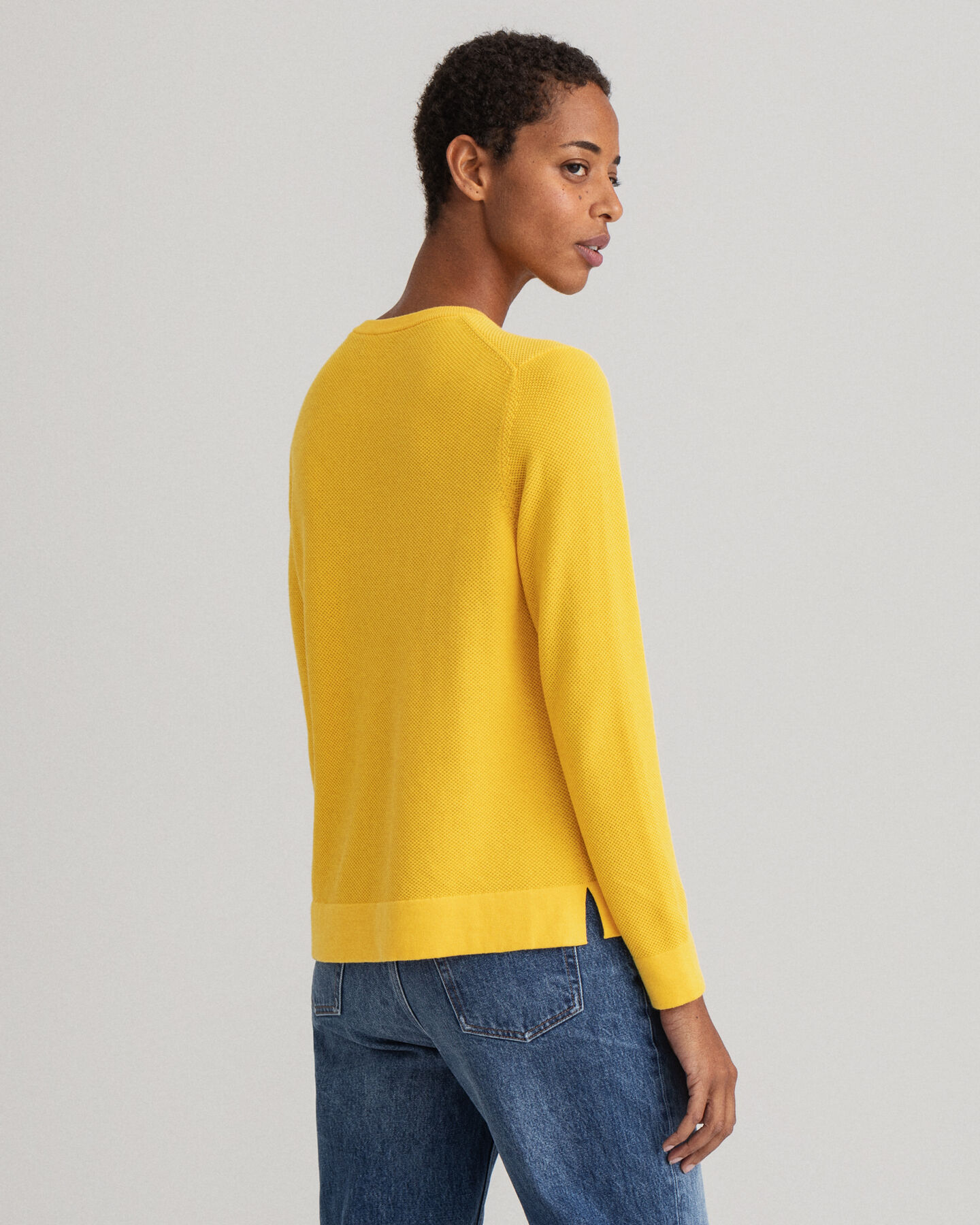 Sweater met ronde hals van piqu&eacute;katoen