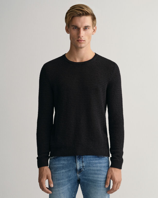 Textured sweater met ronde hals van katoen en linnen