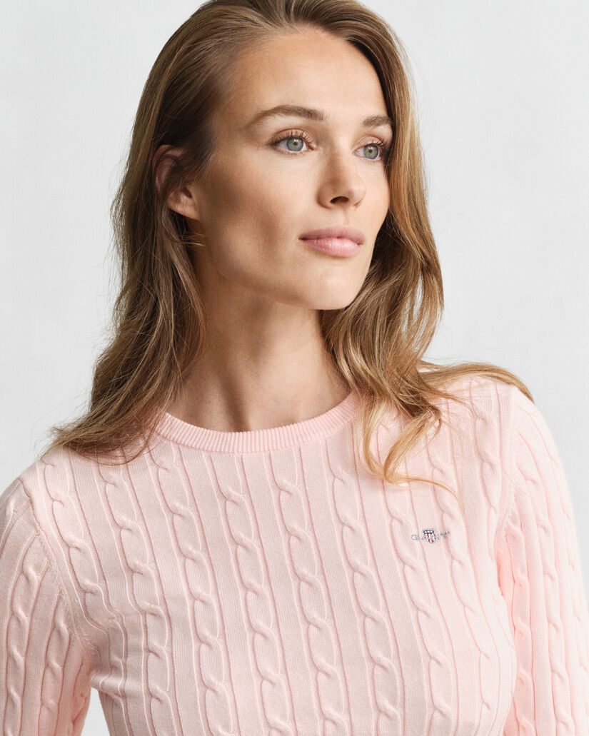 Gebreide kabeltrui met ronde hals van stretchkatoen