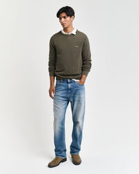 Sweater met ronde hals van piqu&eacute;katoen