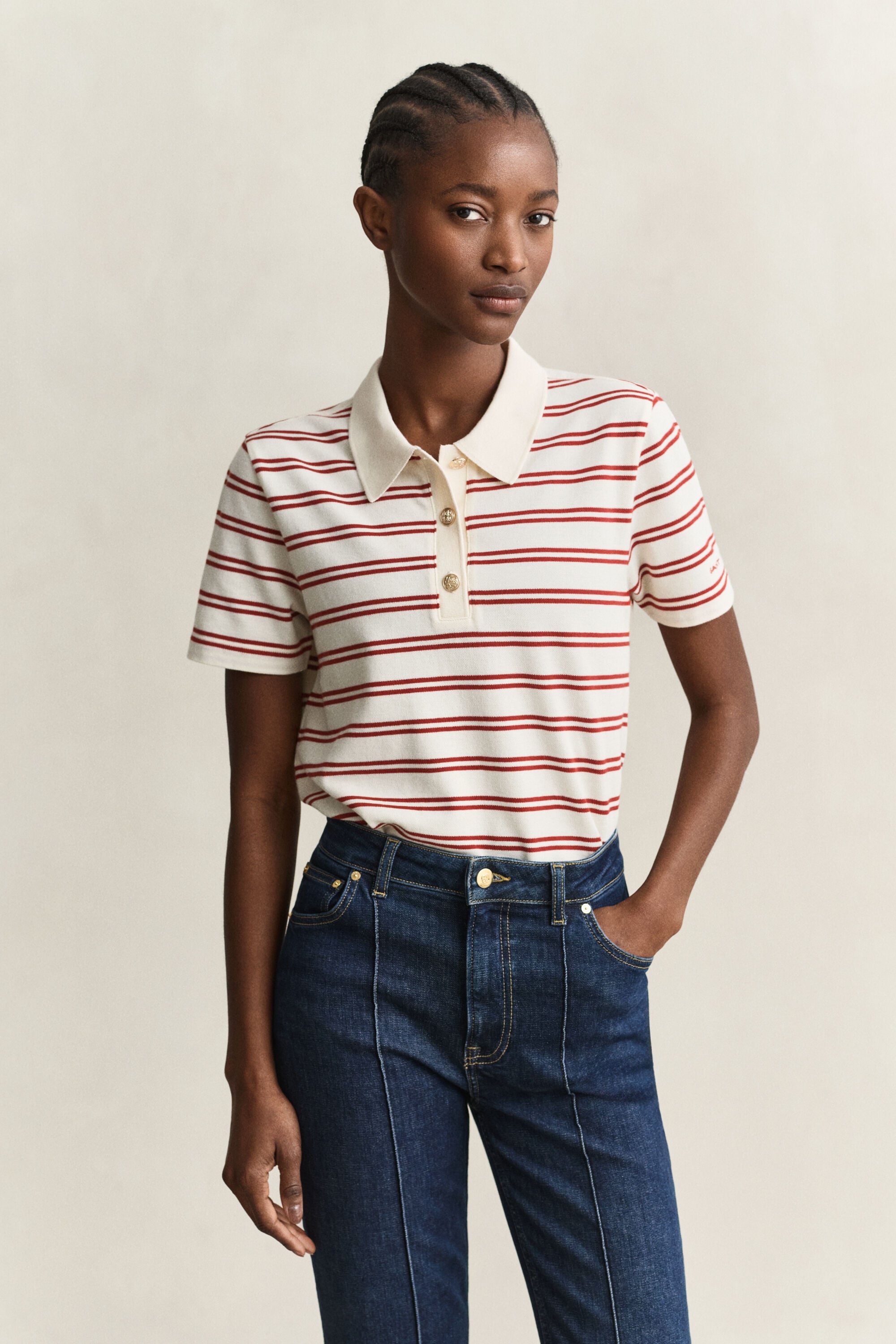 Gestreepte piqué polotop