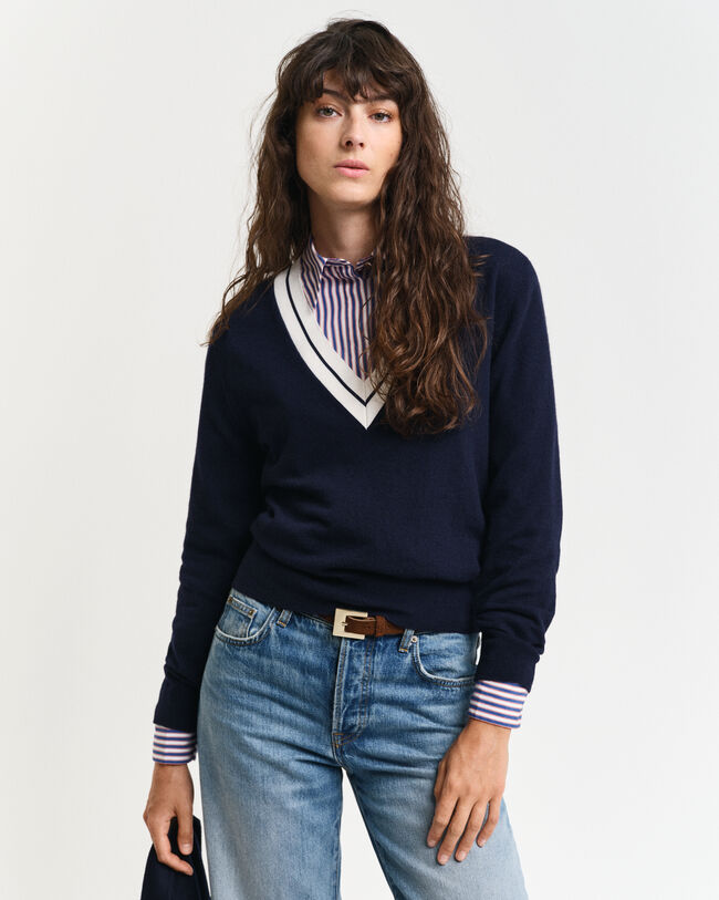 Contrast trui met V-hals