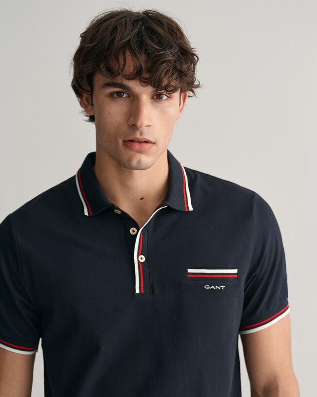 Piqu&eacute; poloshirt met tweekleurige rand