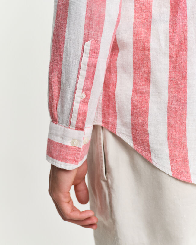 Regular Fit overhemd van katoen en linnen met brede strepen