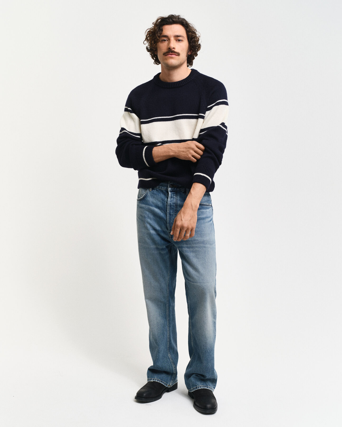 Gestreepte wollen trui met ronde hals