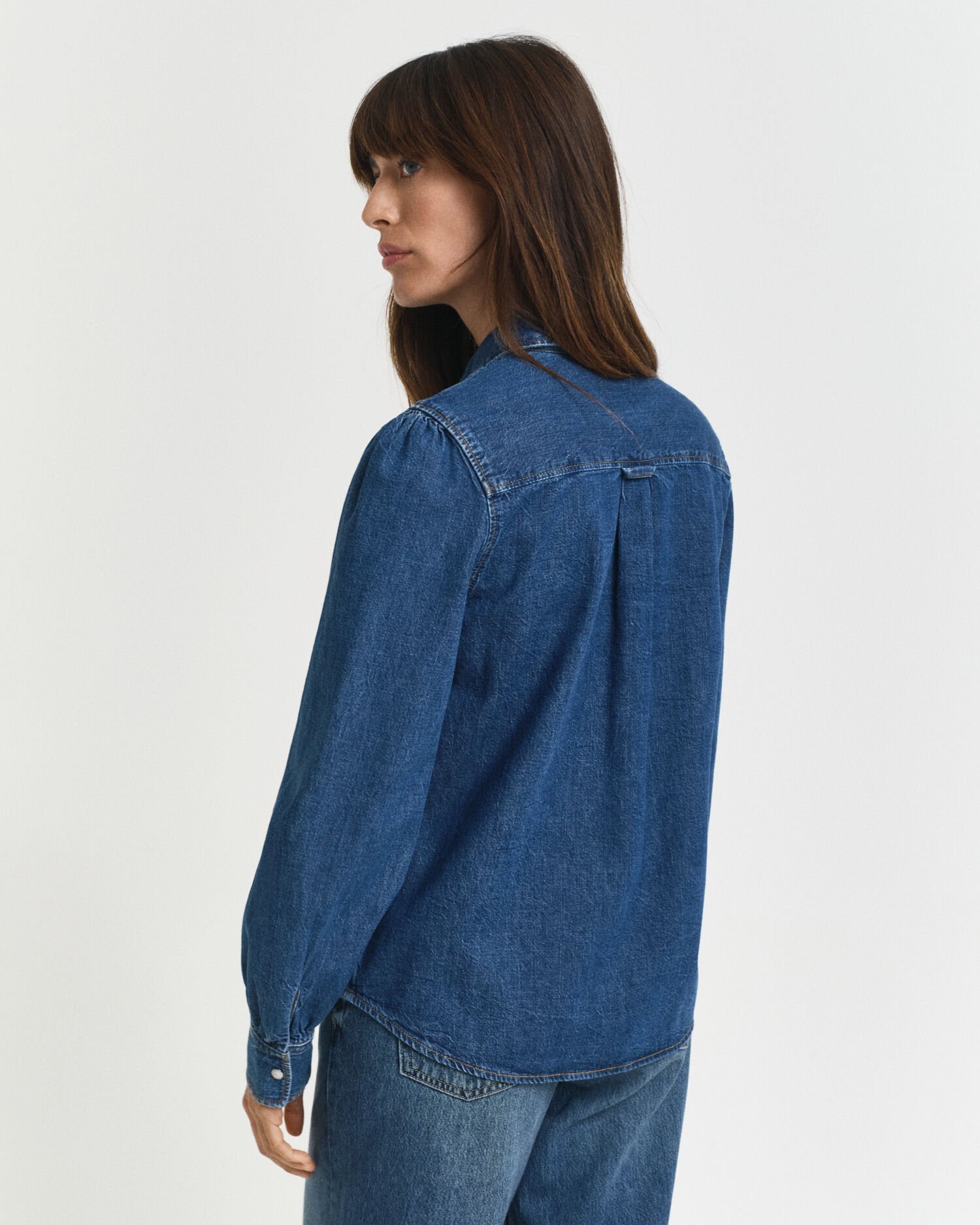 Regular Fit denim overhemd met pofmouwen