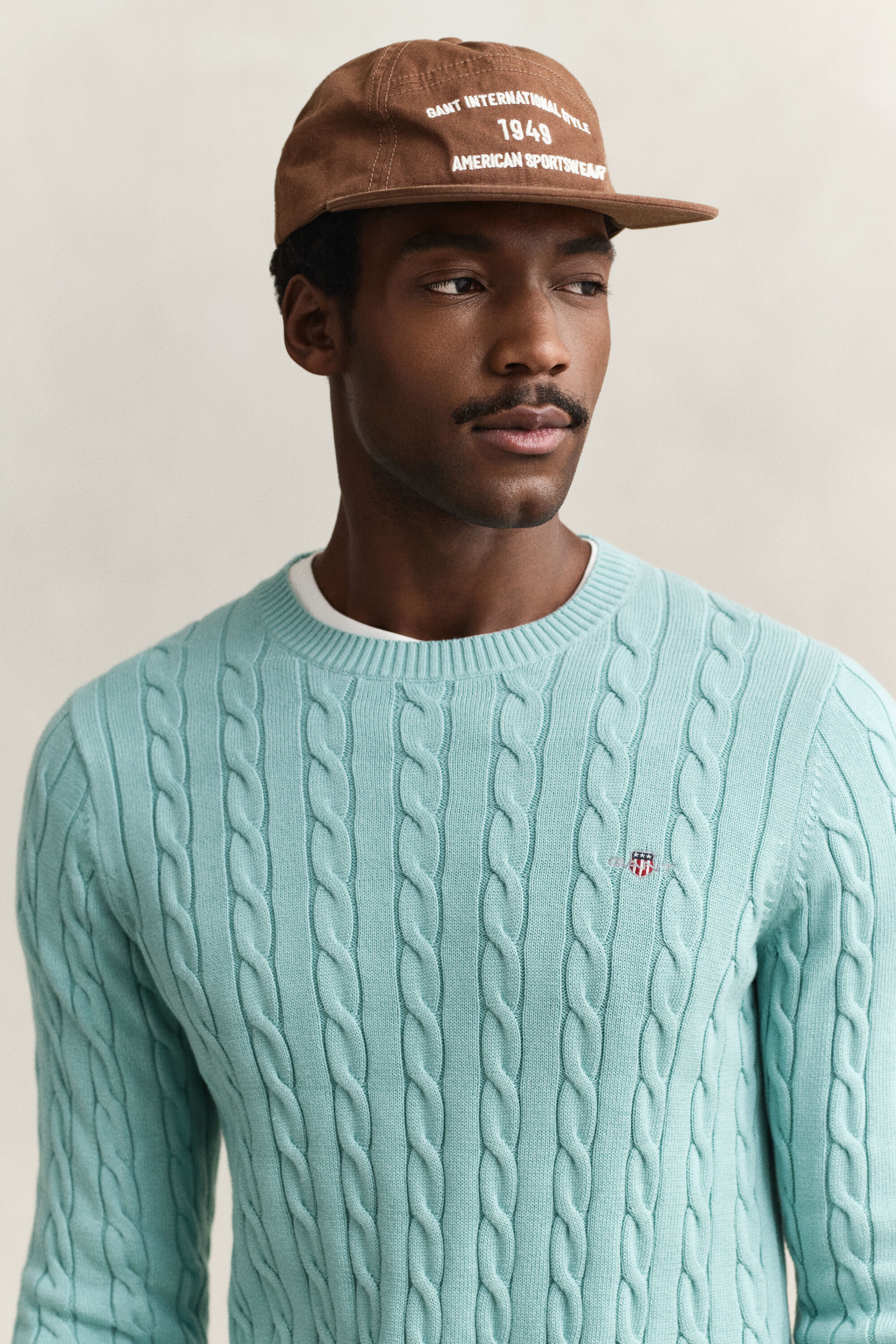 Katoenen gebreide kabeltrui met ronde hals