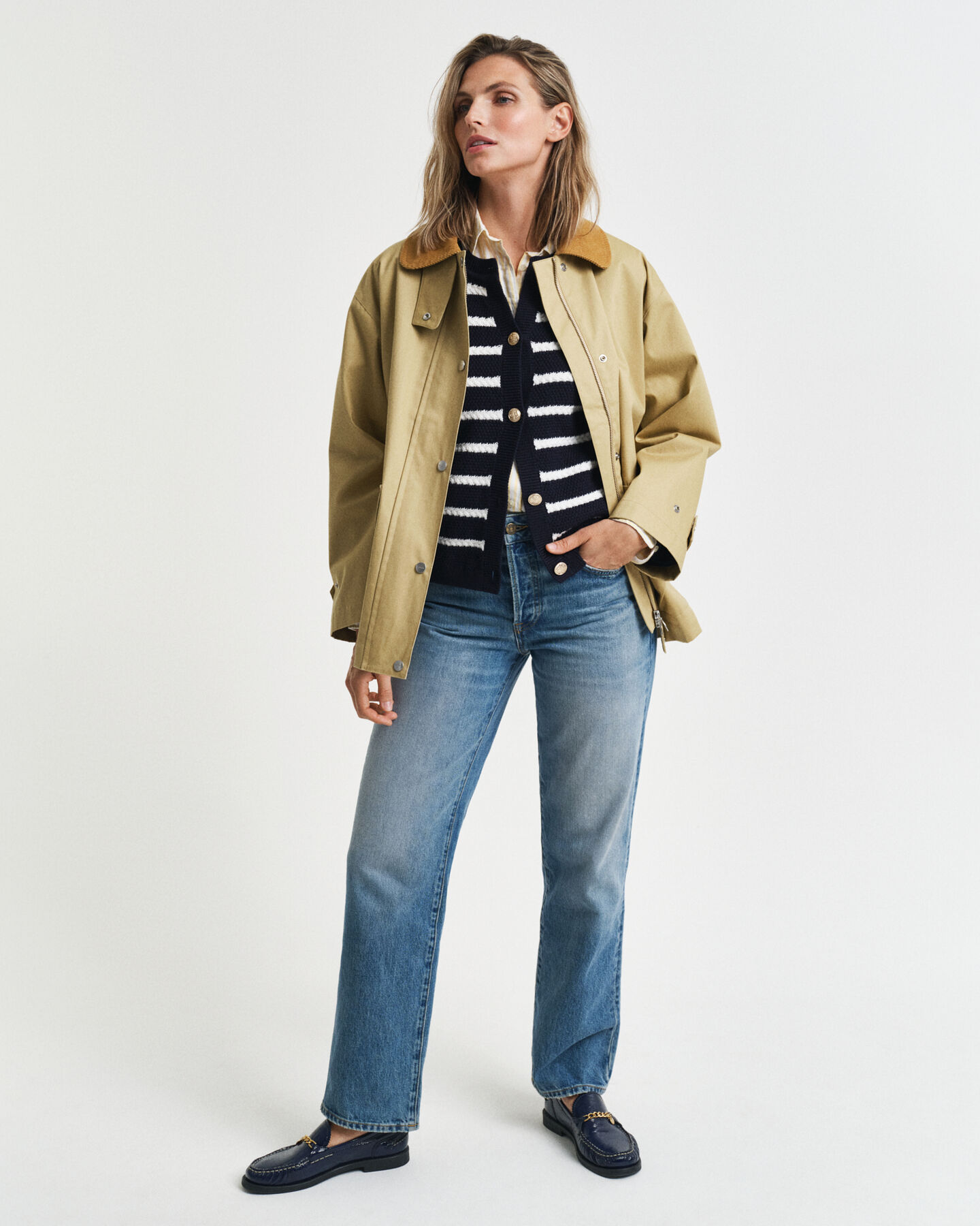 Gestreept jack van gebreid katoen