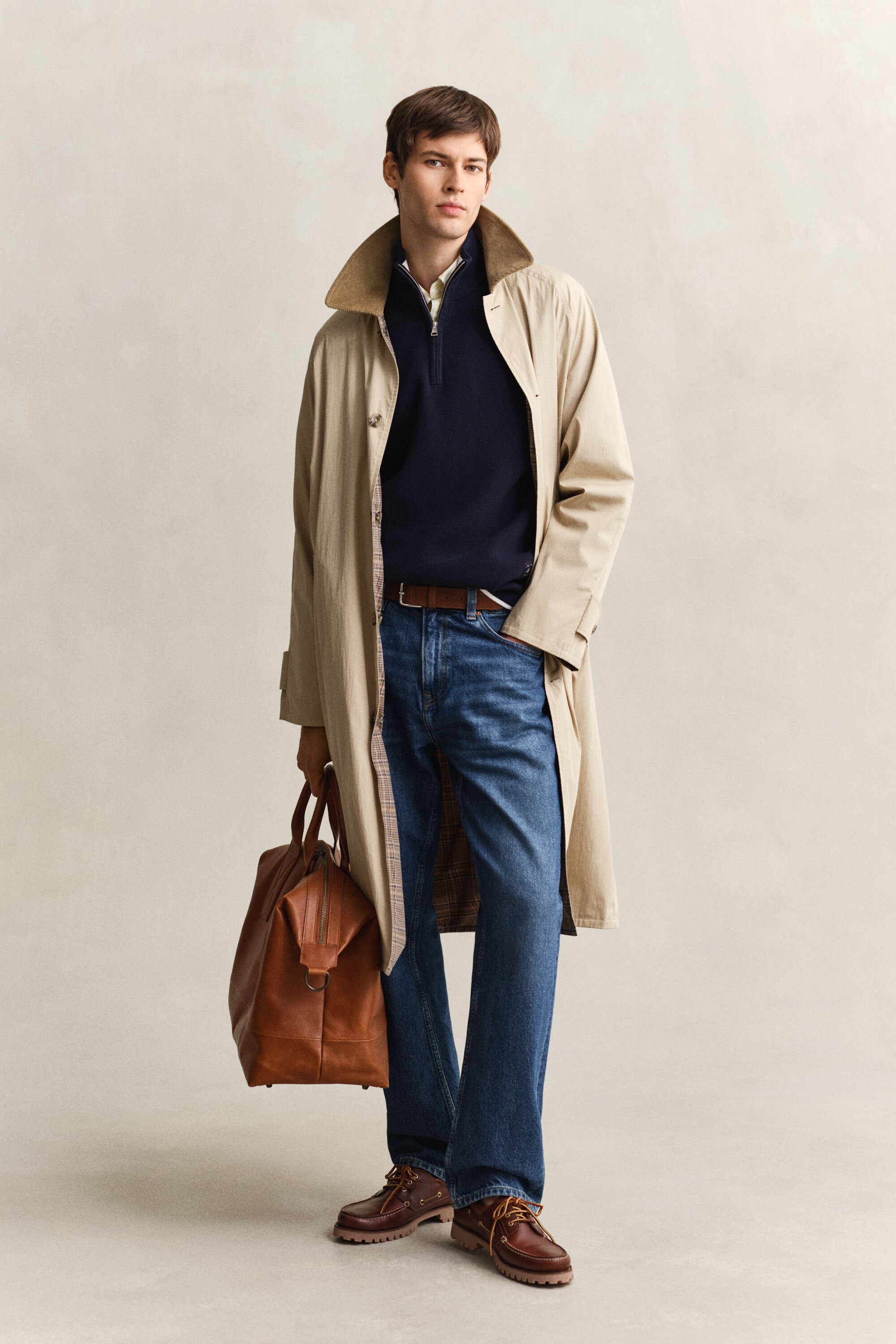 Katoenen trui met korte rits en ribbels