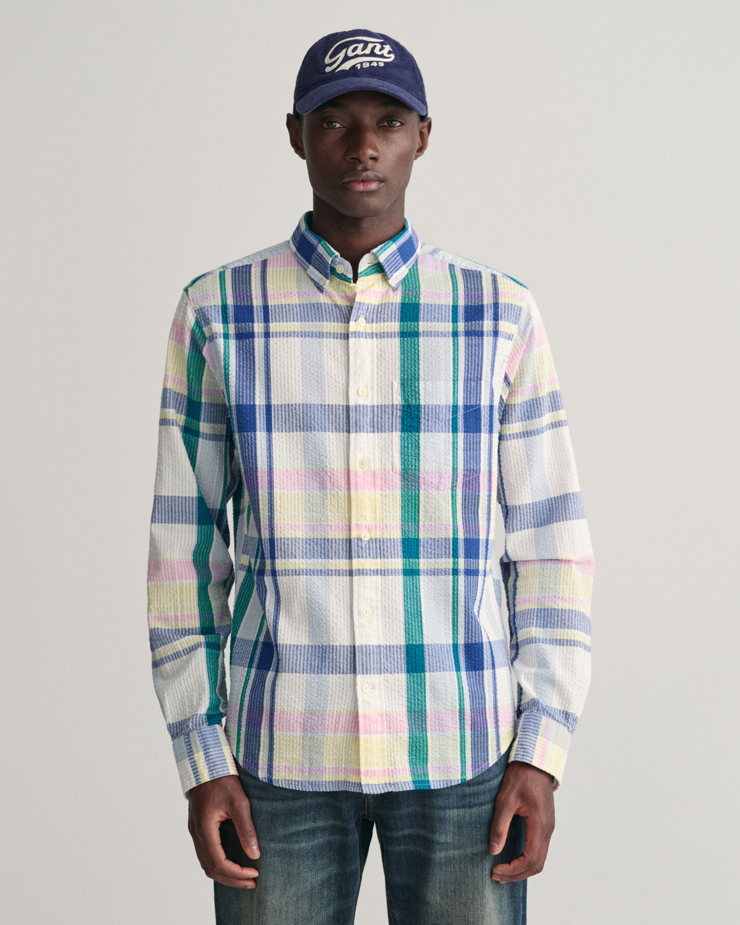 Regular Fit Seersucker Madras overhemd
