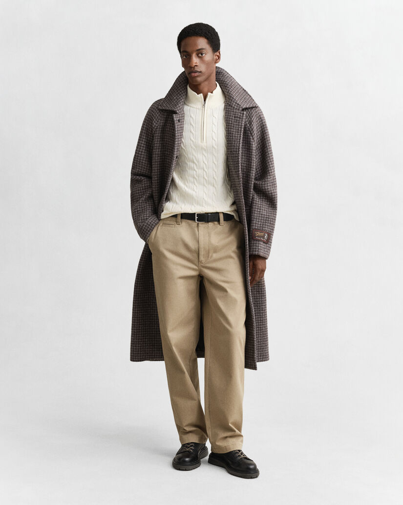 Kabelgebreide trui met korte rit van katoen