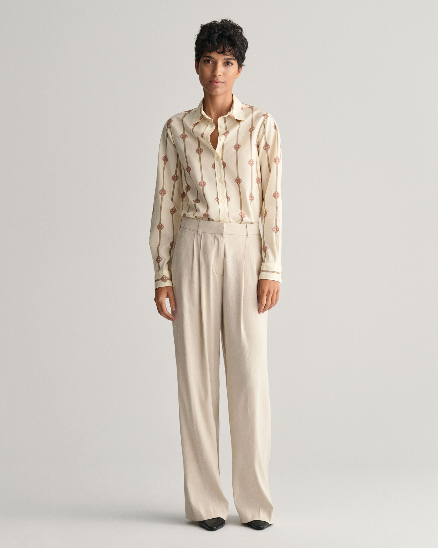 Regular Fit Monogram gestreepte blouse van katoen en voile