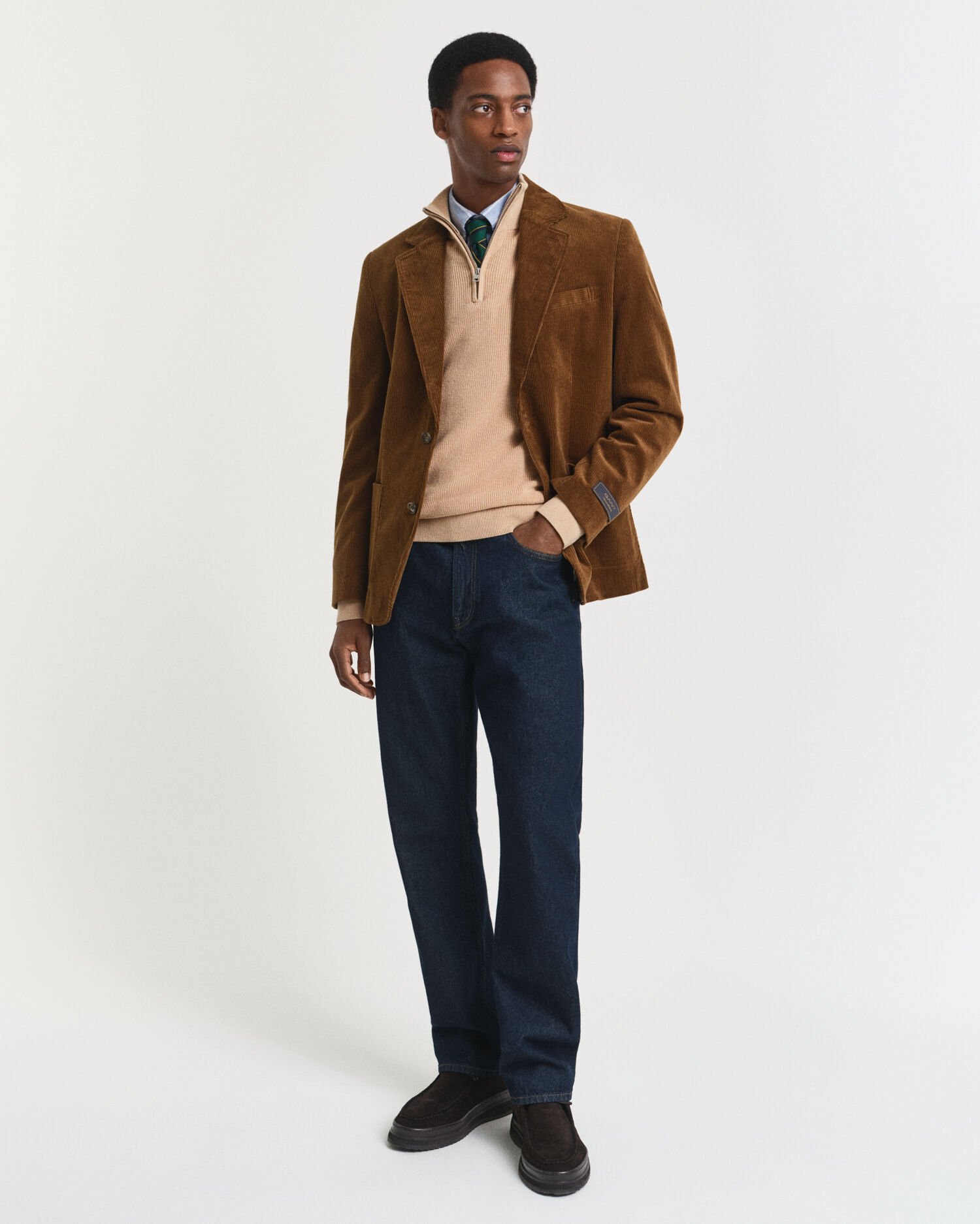 Trui met korte rits van geribde katoen-merinoswolmix