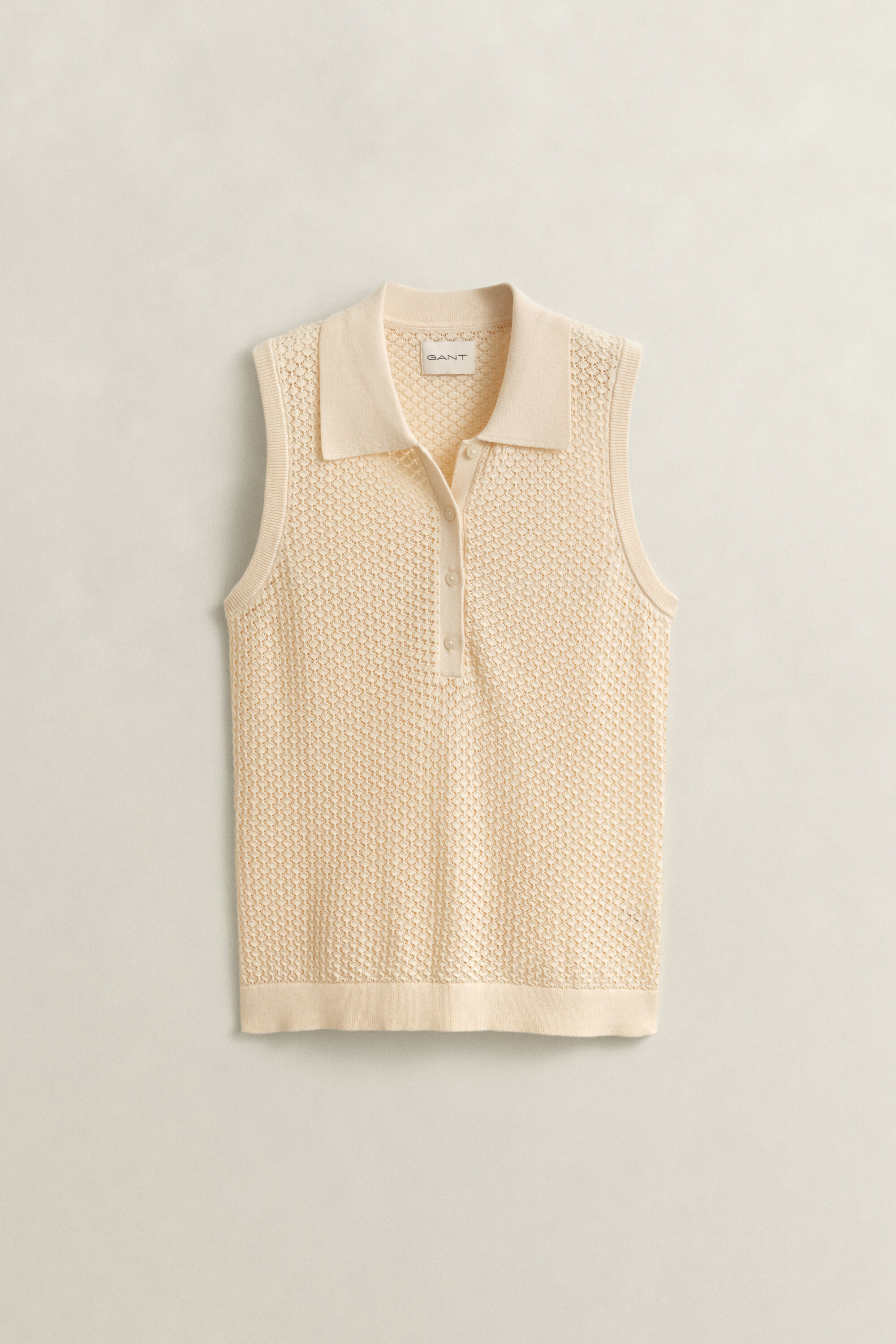 Mouwloze gebreide top met kanttextuur