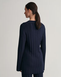 Trui met ribgebreide open kraag