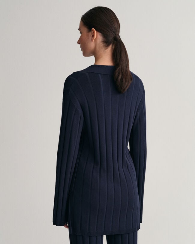 Trui met ribgebreide open kraag