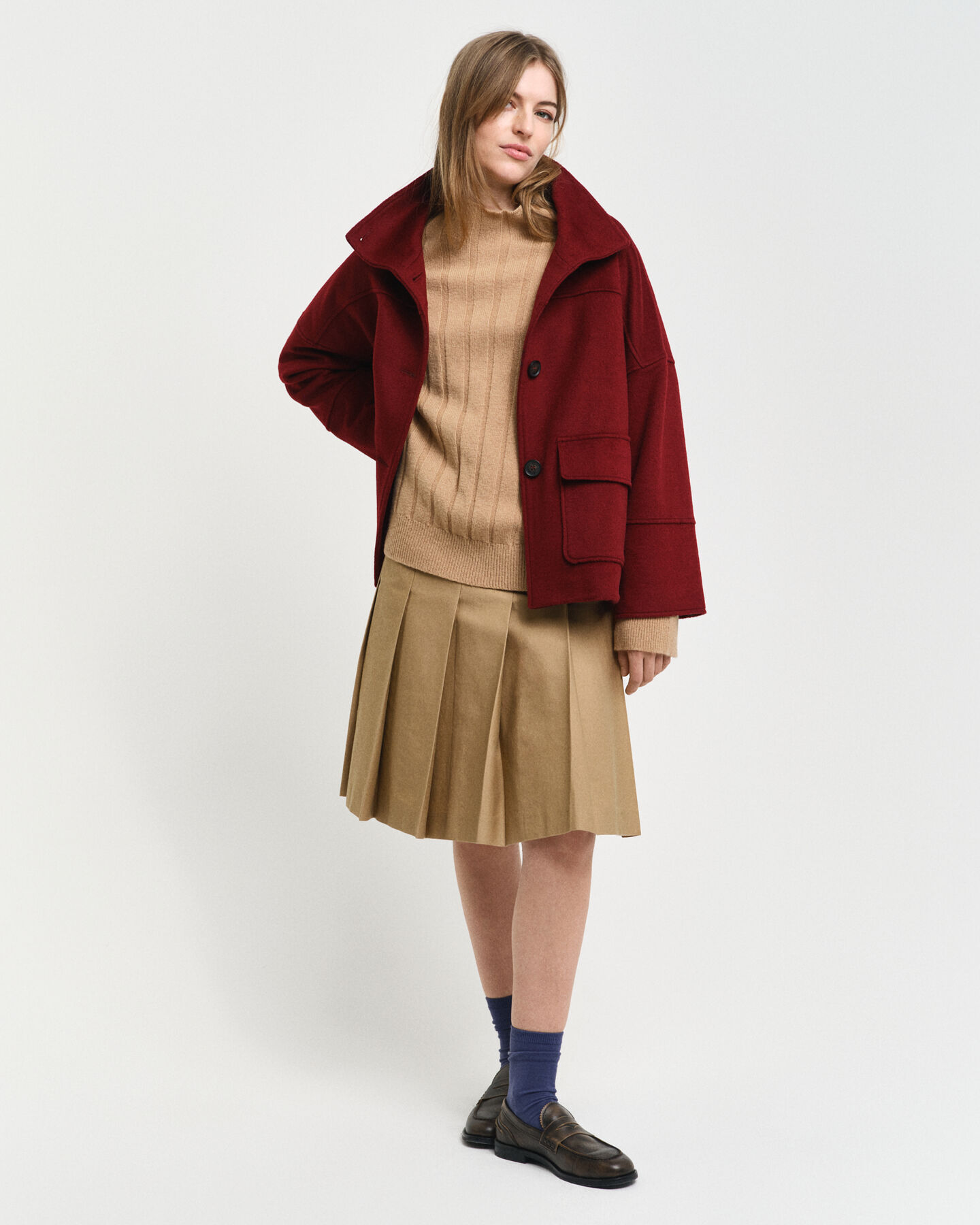 Trui met opstaande kraag van breedgeribde wol