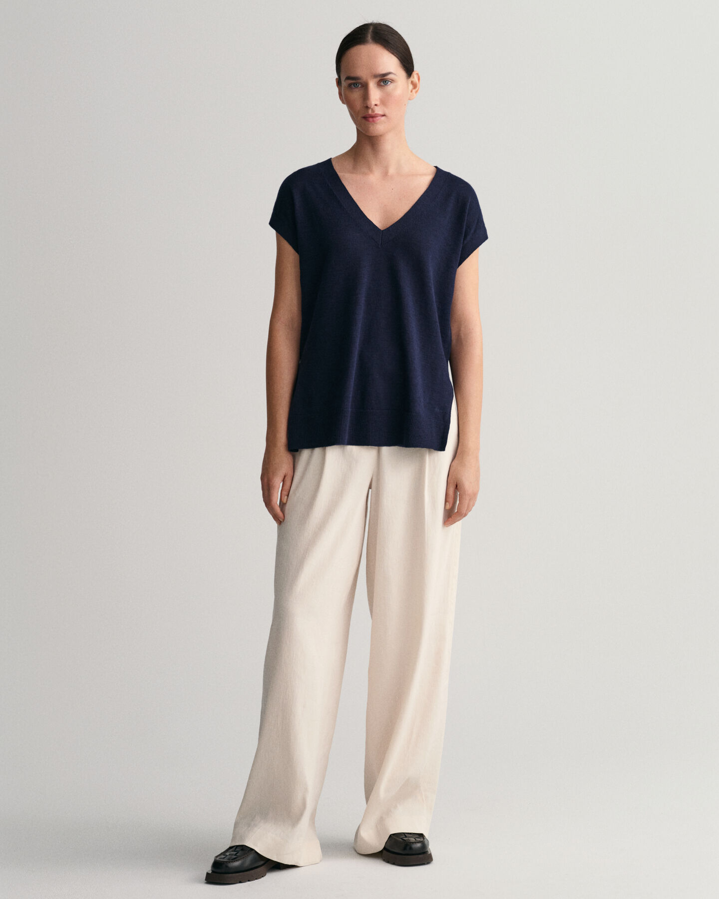 Spencer met V-hals van linnenmix