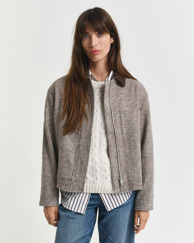 Wollen jas met contrasterende kraag