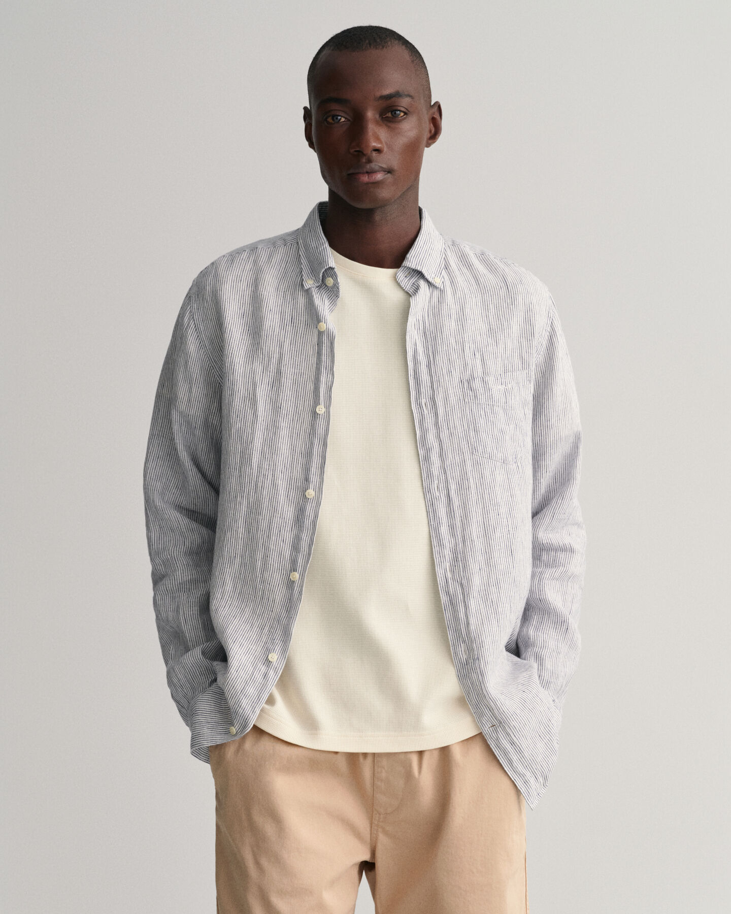 Regular Fit gestreept linnen overhemd