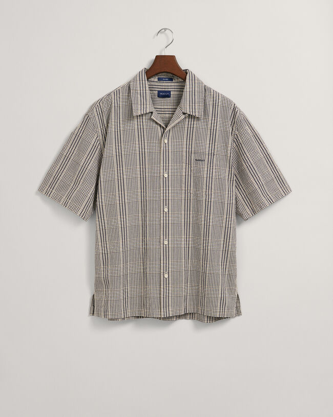 Regular Fit Seersucker overhemd met korte mouwen en ruitjes