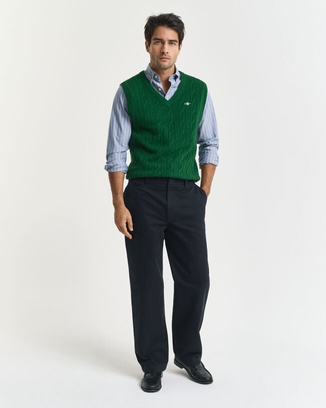 Lamswollen kabelgebreide spencer