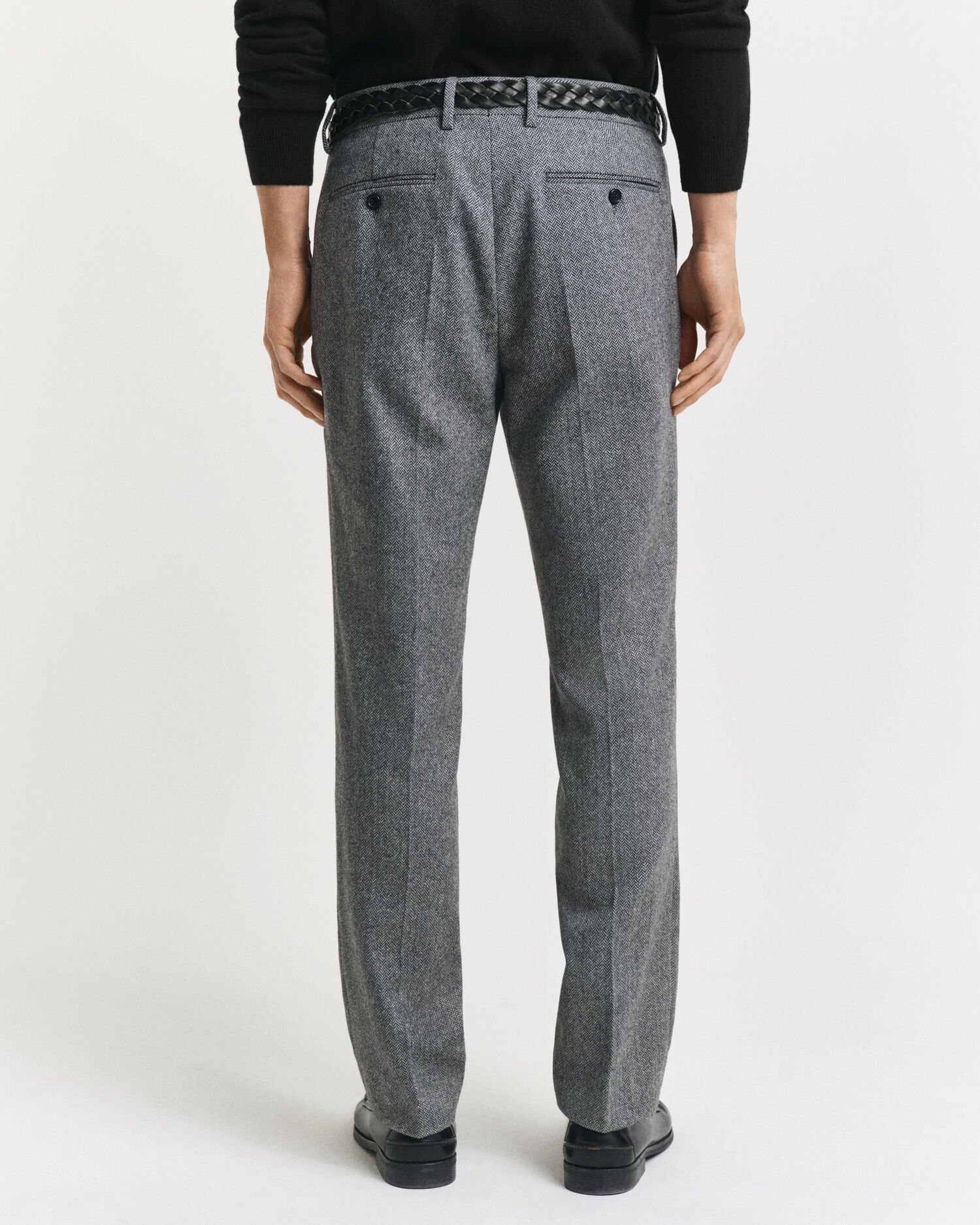 Slim Fit flanellen kostuumbroek met visgraatmotief