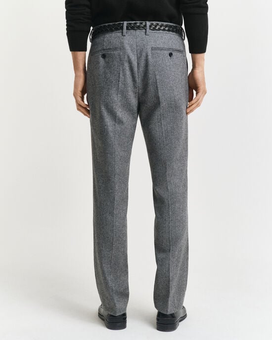 Slim Fit flanellen kostuumbroek met visgraatmotief