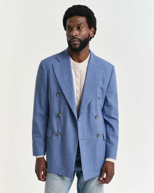 Regular Fit kostuumjasje van moulinéwol