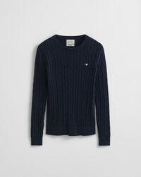 Gebreide kabeltrui met ronde hals van stretchkatoen