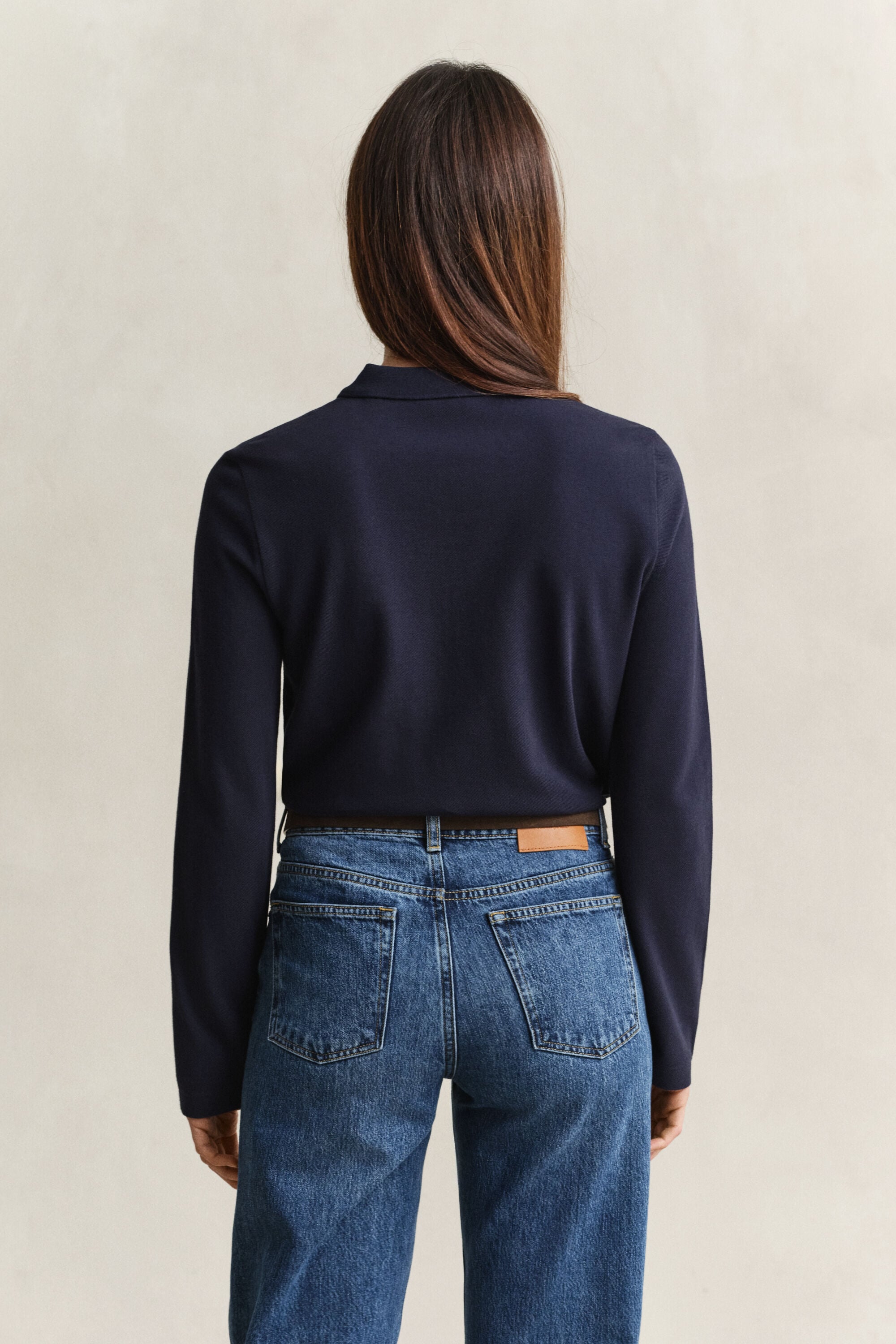 Piqué polotop met lange mouwen