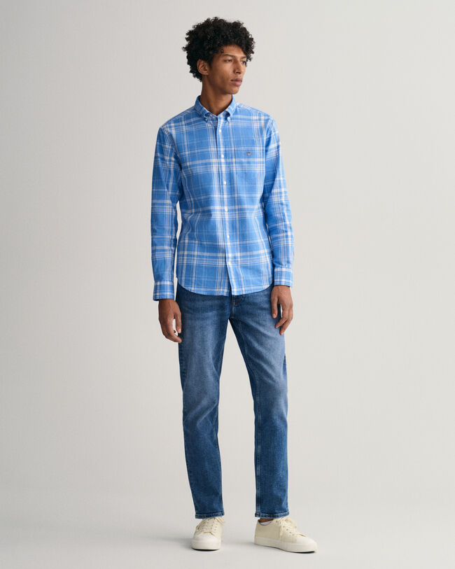 Geruit Regular Fit overhemd van katoen en linnen