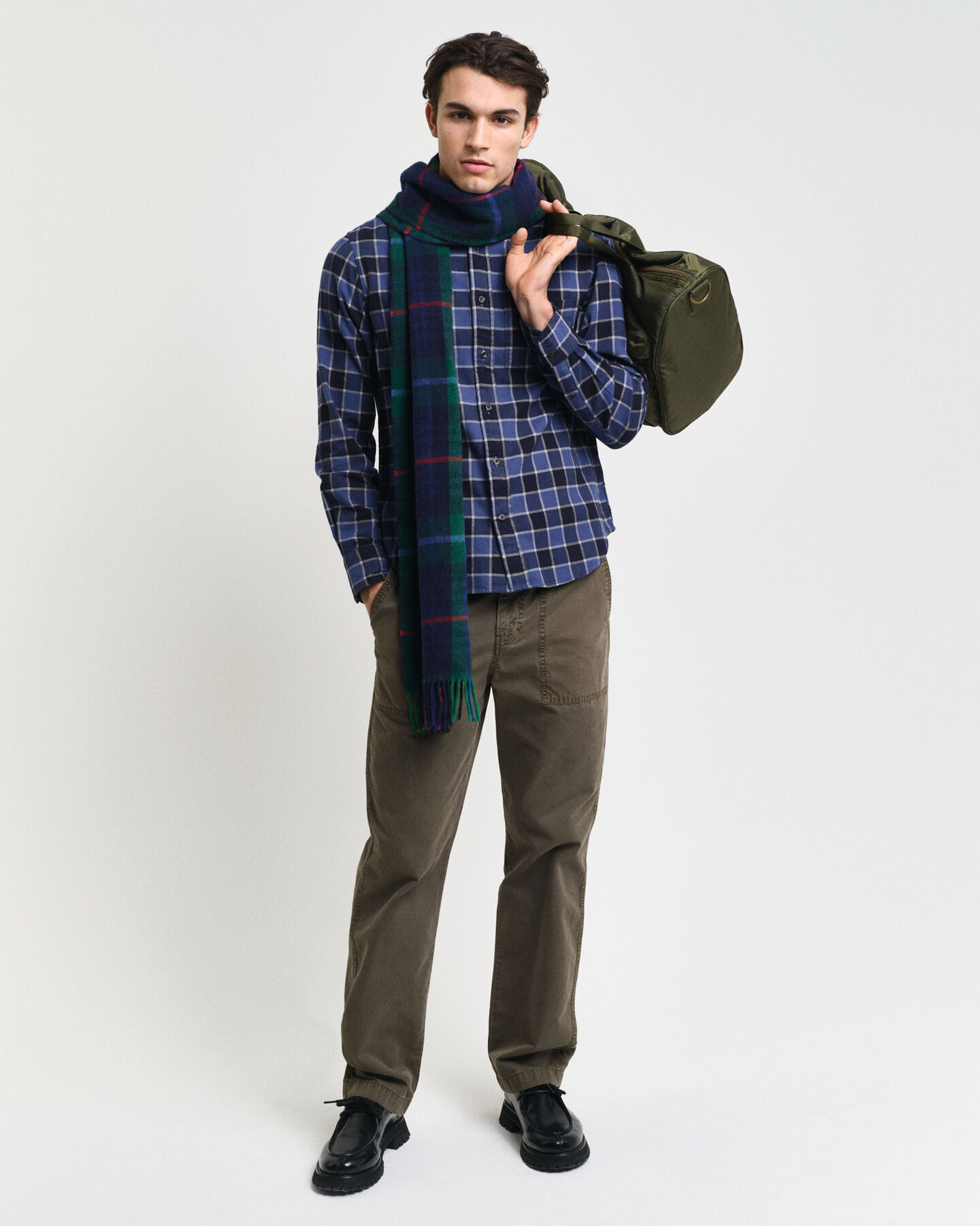 Regular Fit overhemd met ruit en visgraatstructuur