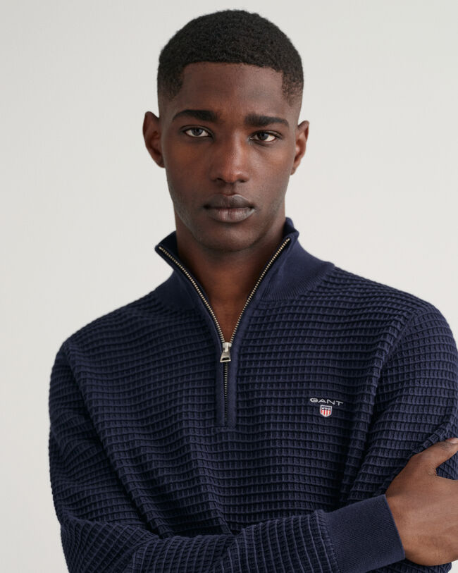 Texture Sweater van katoen met korte rits