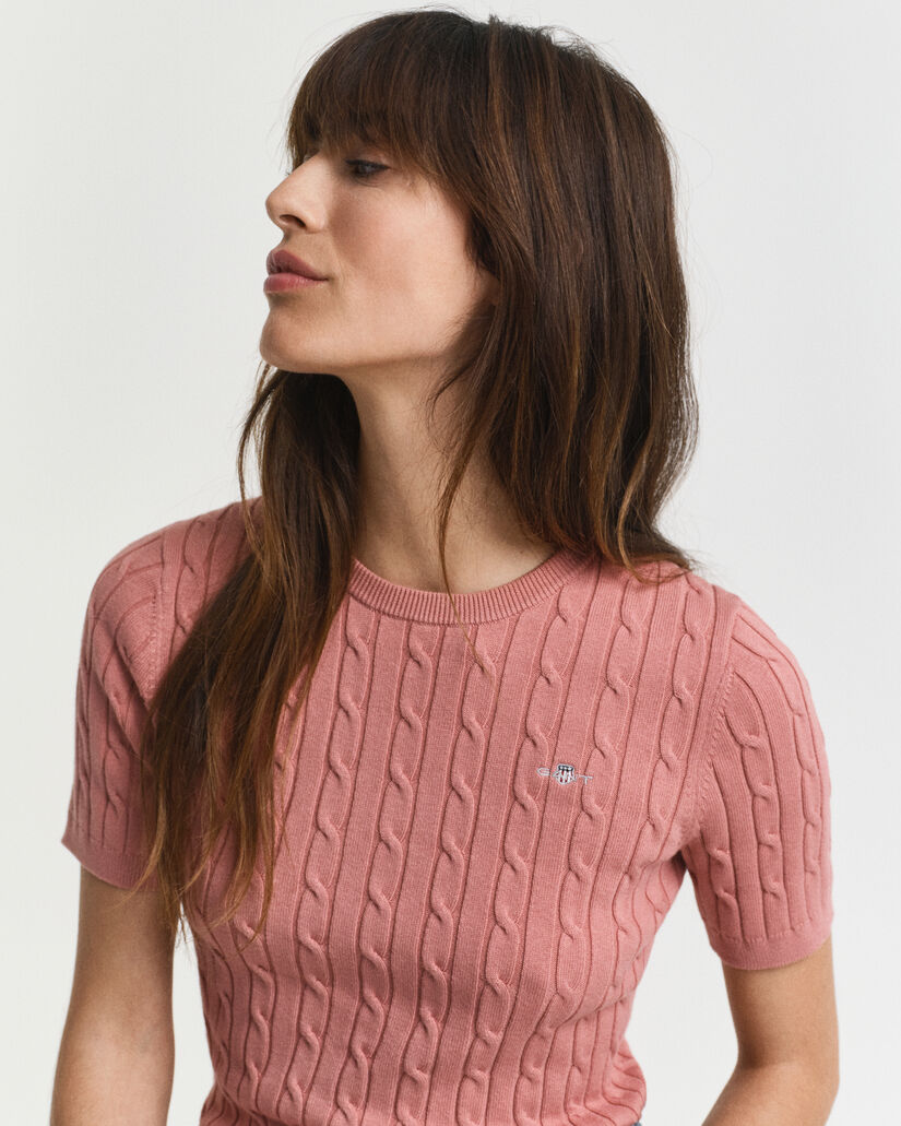 Gebreide kabeltrui van stretchkatoen